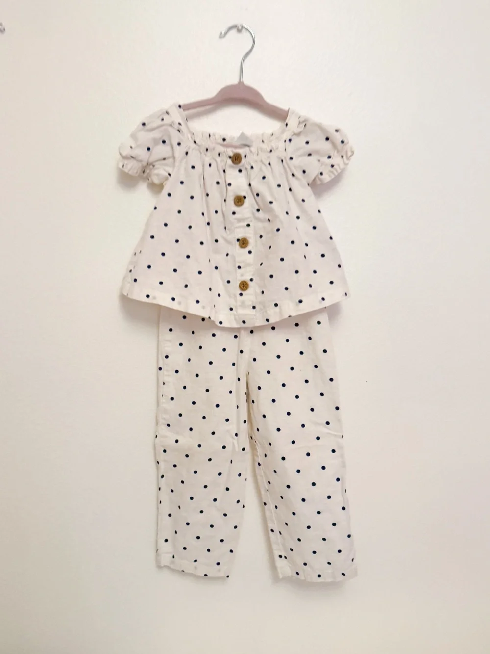 Carter's Cream Top and Pants with Navy Polka Dots